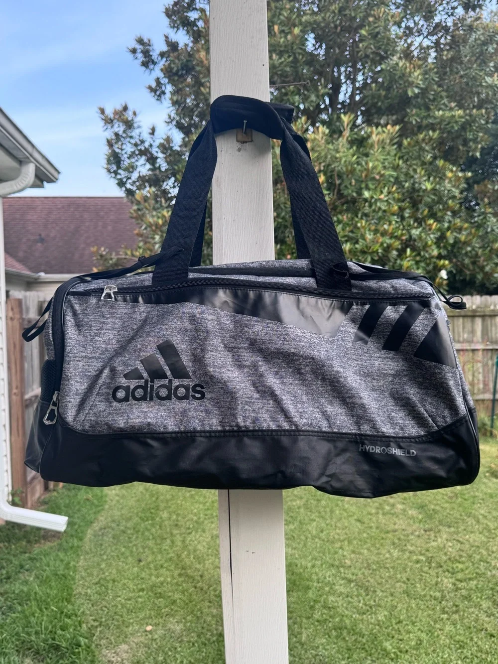 ADIDAS  Men's Black and Heather Gray Duffel with HydroShield